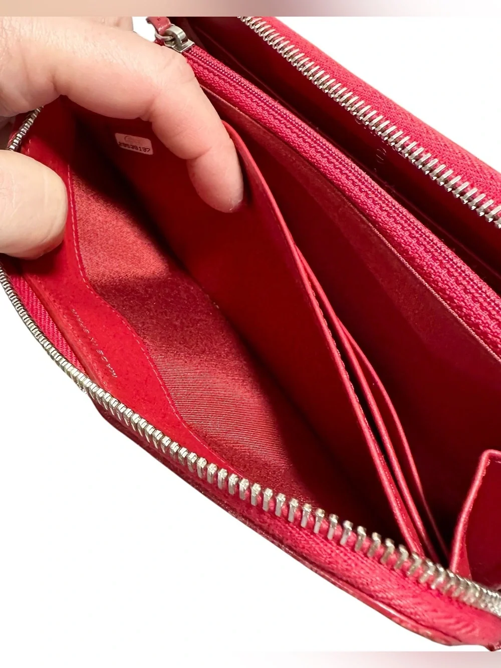 Chanel Mademoiselle Chevron Red Lambskin Leather Zip Around Zippy Large Wallet